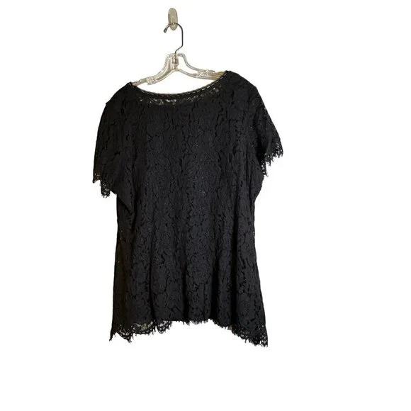 Isaac Mizrahi Live! Black Women's Shell with Lace Overlay Size 1X - Picture 6 of 9